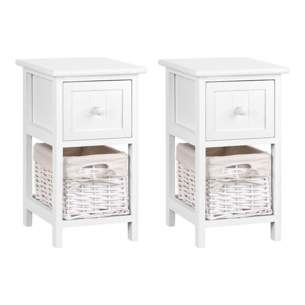 HomeDiscount-Bedside Table 1 Drawer with Basket Rustic White X2