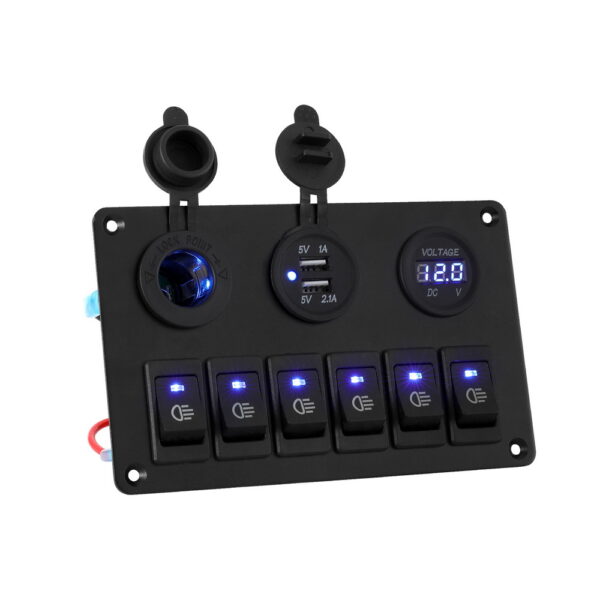 HomeDiscount-6 Gang 12V Switch Panel For Car Boat Marine USB ON-OFF LED Rocker Toggle