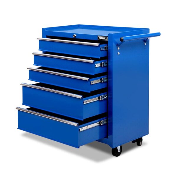 HomeDiscount-5 Drawer Tool Box Cabinet Chest Trolley Box Garage Storage Toolbox Blue