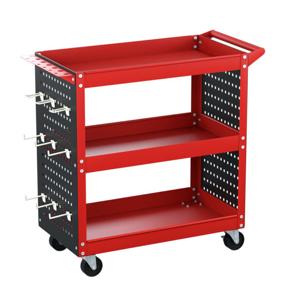 HomeDiscount-3-Tier Tool Cart Storage Trolley Workshop Garage Pegboard Hooks Red