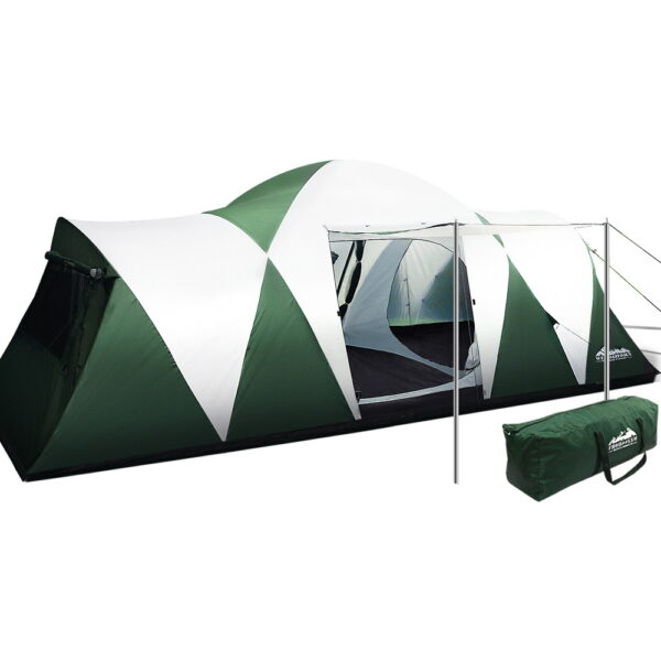 HomeDiscount-Family Camping Tent 12 Person Hiking Beach Tents (3 Rooms) Green