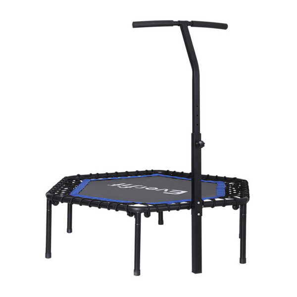 HomeDiscount-48inch Hexagon Fitness Trampoline Rebounder Adjustable Handrail Blue