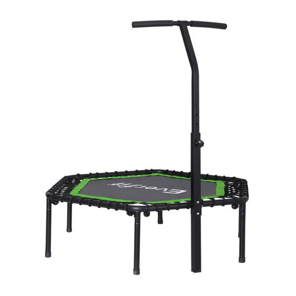 HomeDiscount-48inch Hexagon Fitness Trampoline Rebounder Adjustable Handrail Green