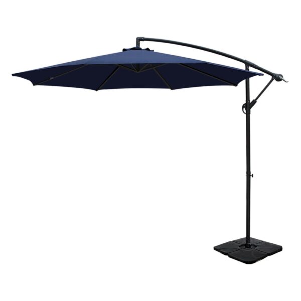 HomeDiscount-Umbrella w/Base Outdoor Cantilever Beach Garden Patio Parasol Navy