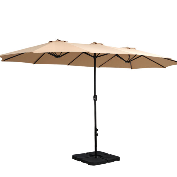 HomeDiscount-4.57m Outdoor Umbrella w/Base Stand Beach Pole Garden Tilt Beige