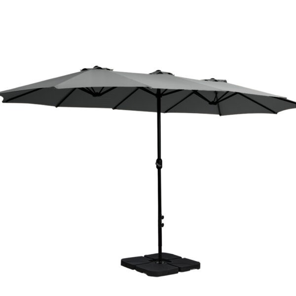 HomeDiscount-4.57m Outdoor Umbrella w/Base Stand Beach Pole Garden Tilt Charcoal