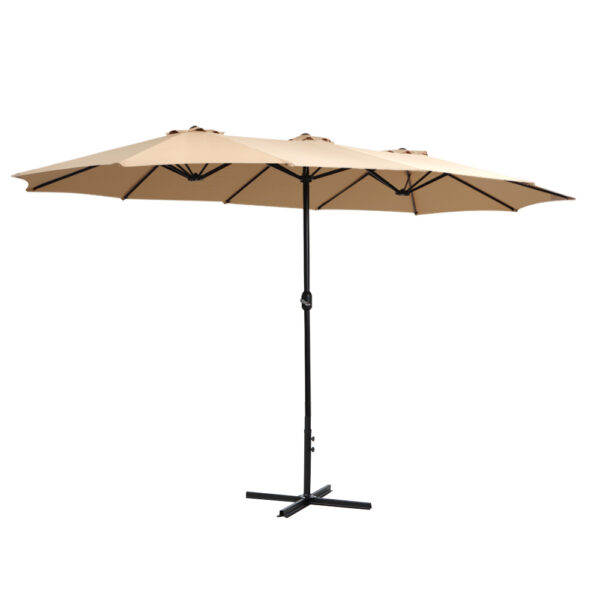 HomeDiscount-4.57m Outdoor Umbrella Beach Pole Garden Tilt Beige