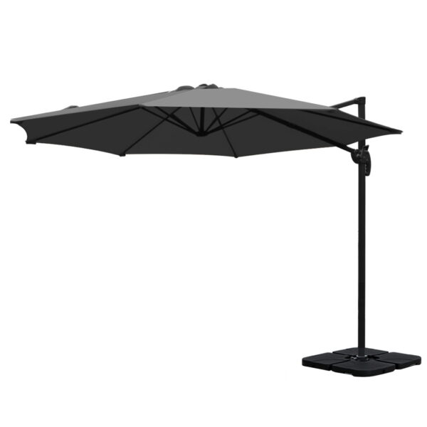 HomeDiscount-Outdoor Umbrella w/Base Cantilever Beach Roma 360 Degree Tilt Charcoal