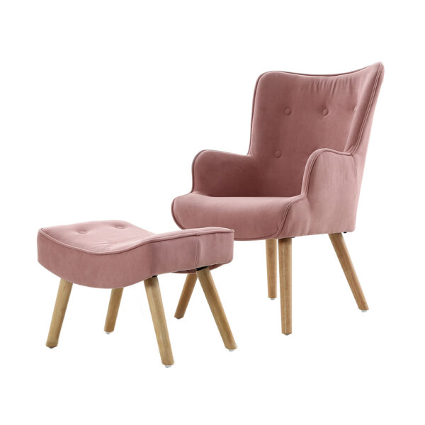 HomeDiscount-Armchair Set with Ottoman Pink Lansar