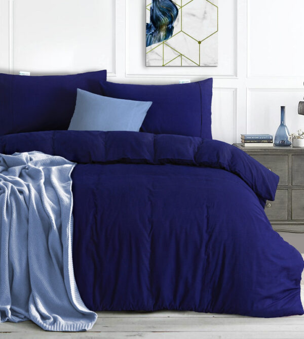 HomeDiscount-100% Egyptian Cotton Vintage Washed 500TC Navy Blue Queen Quilt Cover Set