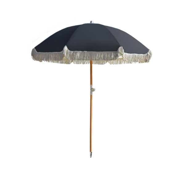 HomeDiscount-Beach Umbrella Portable 2 Metre Fringed Garden Sun Shade Shelter - Black