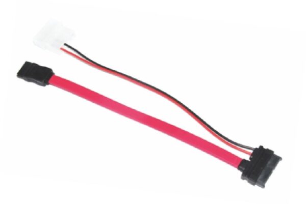 HomeDiscount-Slim SATA Cable 50cm + 10cm 6 pins + 7 pins to 4 pins + 7 pins Red Colour