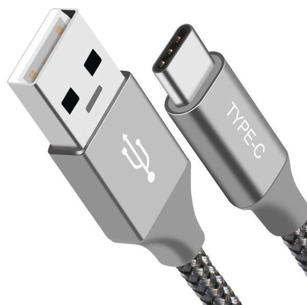 HomeDiscount-1m USB-C 3.1 Type-C Data Sync Charger Cable Silver Strong Braided Heavy Duty Fa