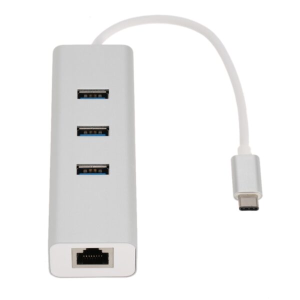 HomeDiscount-USB-C Type-C to LAN + 3 Ports USB3.0 Hub Gigabit RJ45 Ethernet Network Adapter