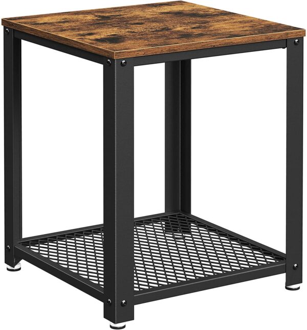 HomeDiscount-2-Tier Side Table with Storage Shelf with Metal Frame Rustic Brown