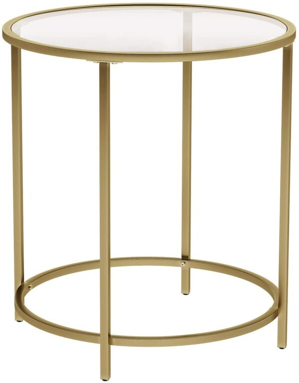 HomeDiscount-Gold Round Side Table with Golden Metal Frame Robust and Stable