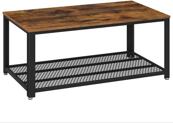 HomeDiscount-Coffee Table with Metal Frame Storage Shelf Rustic Brown