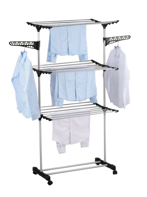 HomeDiscount-Folding 3 Tier Clothes Laundry Drying Rack with Stainless Steel Tubes for Indoor