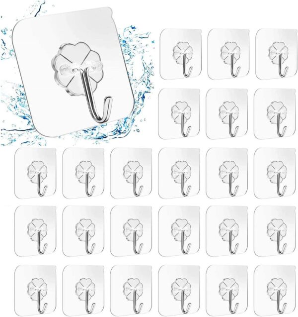 HomeDiscount-24 Packs Heavy Duty Adhesive Hooks Kitchen Wall Hooks