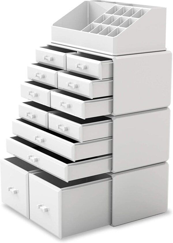 HomeDiscount-Makeup Cosmetic Organizer Storage with 12 Drawers Display Boxes (White)