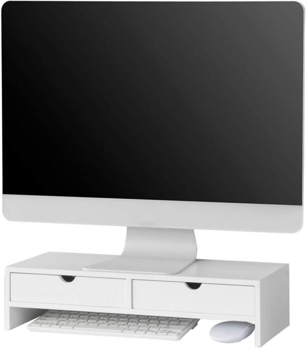 HomeDiscount-White Monitor Stand Desk Organizer with 2 Drawers