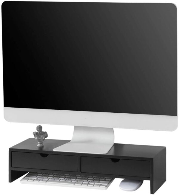 HomeDiscount-Black Monitor Stand Desk Organizer with 2 Drawers