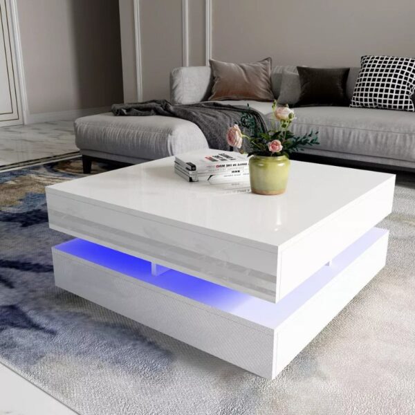 HomeDiscount-Modern Large High Gloss Coffee Table With LED Lights White