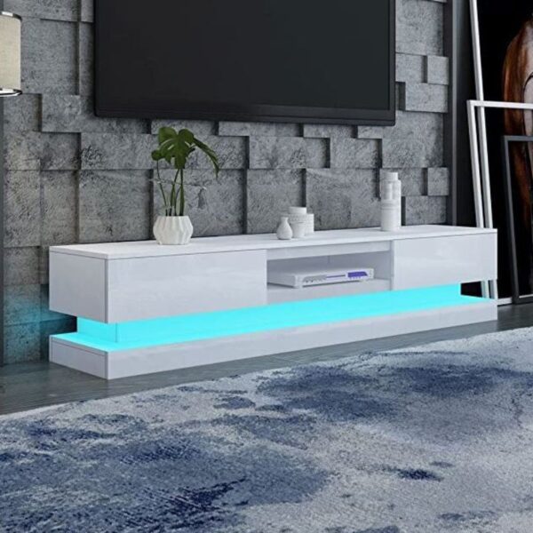 HomeDiscount-Modern High Gloss LED RGB TV Entertainment Unit with Storage 220cm - White