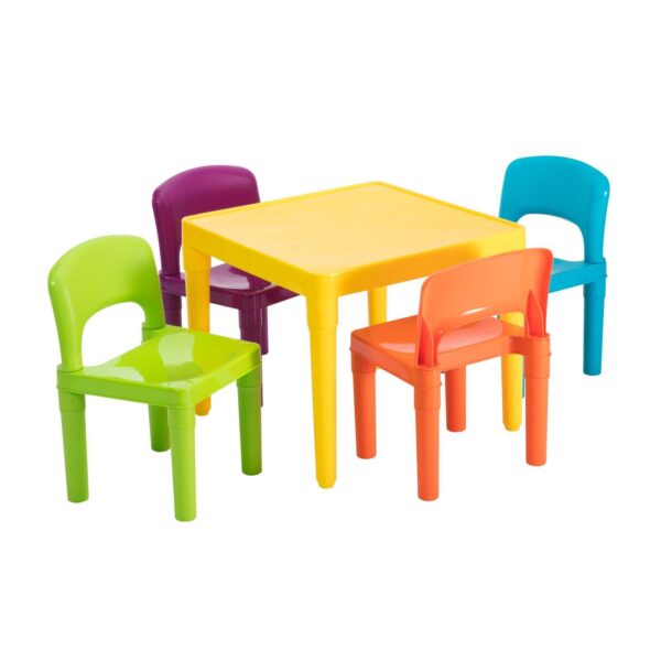 HomeDiscount-Kids Plastic 5-Piece Table & 4 Chairs Set (Multicoloured)