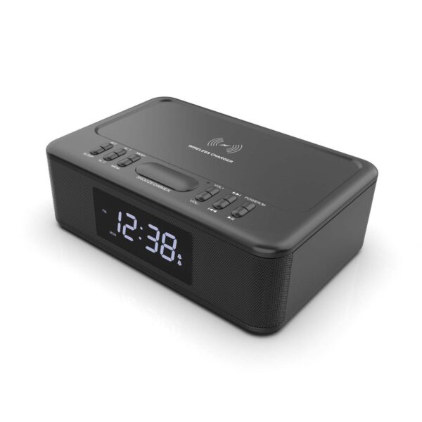 HomeDiscount-2in1 10W Wireless Fast Charging Wireless Streaming/FM Radio Alarm Clock w/ USB/A