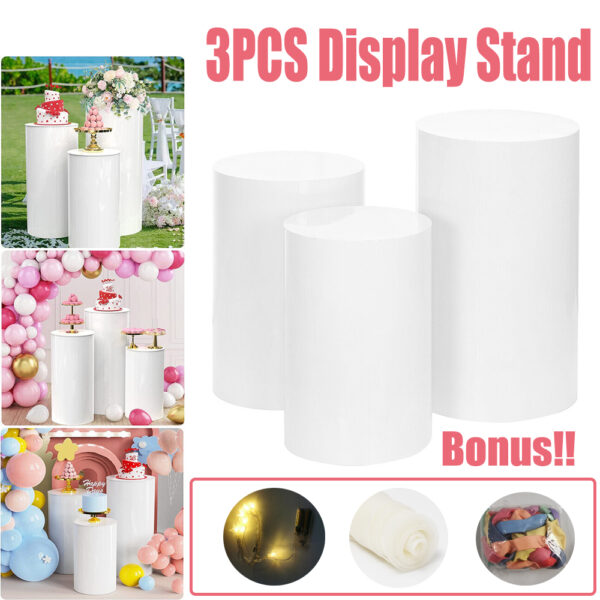 HomeDiscount-3PCS Display Stand Round Cylinder Pedestal w/ Balloon Set + LED Strip Wedding AU