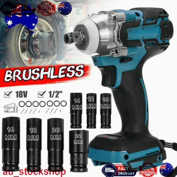 HomeDiscount-1/2" Cordless Impact Wrench Driver Brushless Rattle Gun For Makita 18V Battery