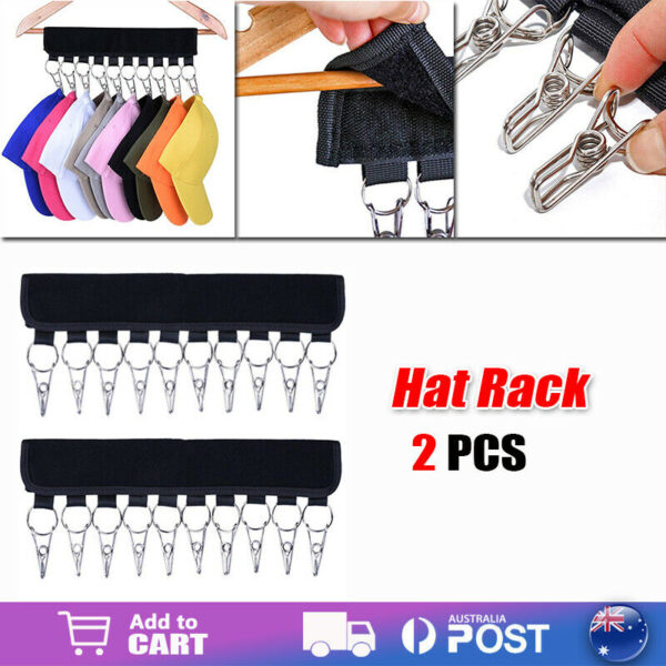 HomeDiscount-2X 10 Clips Door Cap Rack Baseball Hat Holder Closet Hanger Storage Organizer