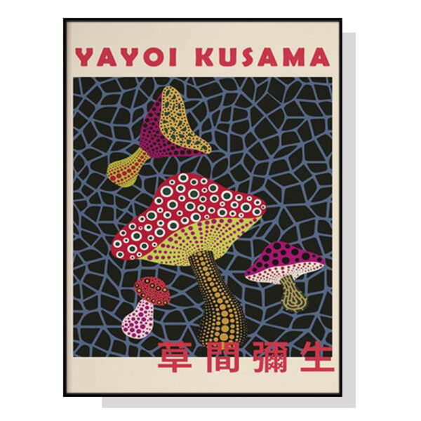 HomeDiscount-Wall Art Mushroom By Yayoi Kusama Black Frame Canvas 50cmx70cm