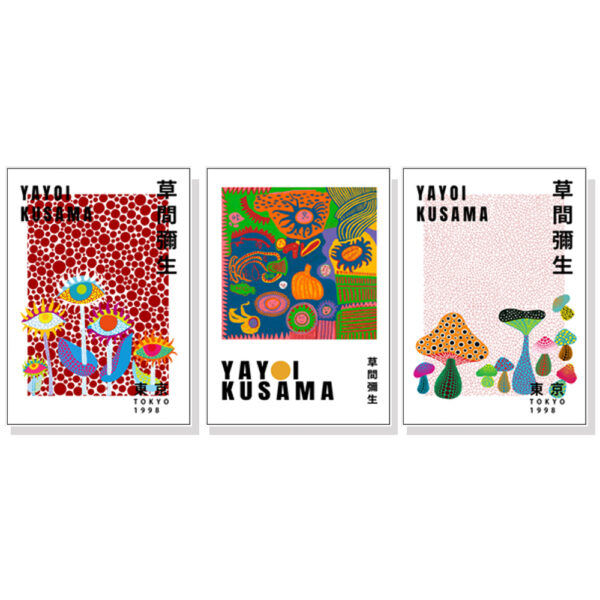 HomeDiscount-Wall Art 40cmx60cm By Yayoi Kusama 3 Sets White Frame Canvas