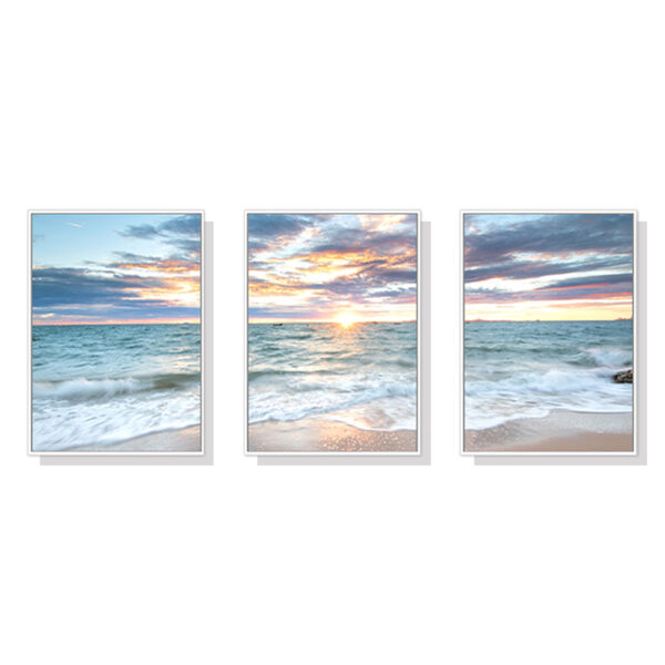 HomeDiscount-Wall Art 40cmx60cm Sunrise by the ocean 3 Sets White Frame Canvas