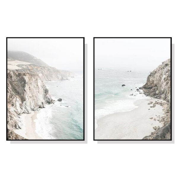 HomeDiscount-Wall Art 60cmx90cm Mountain Beach 2 Sets Black Frame Canvas