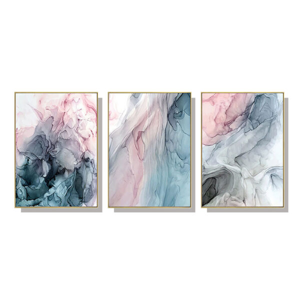 HomeDiscount-Wall Art 40cmx60cm Colorful Ink Abstract 3 Sets Gold Frame Canvas