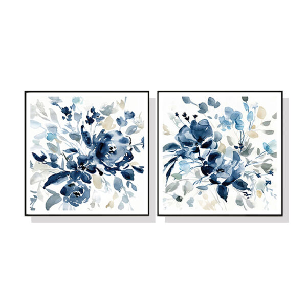 HomeDiscount-Wall Art 50cmx50cm Indigo Garden By Carol Robinson 2 Sets Black Frame Canvas