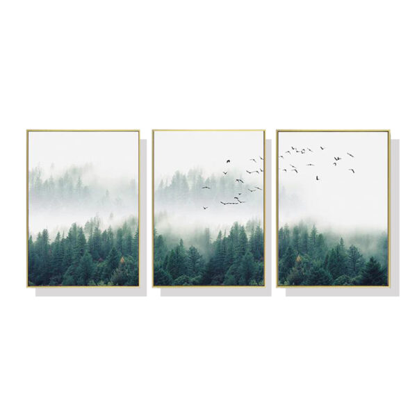 HomeDiscount-Wall Art 60cmx90cm Mystical Forest  3 Sets Gold Frame Canvas