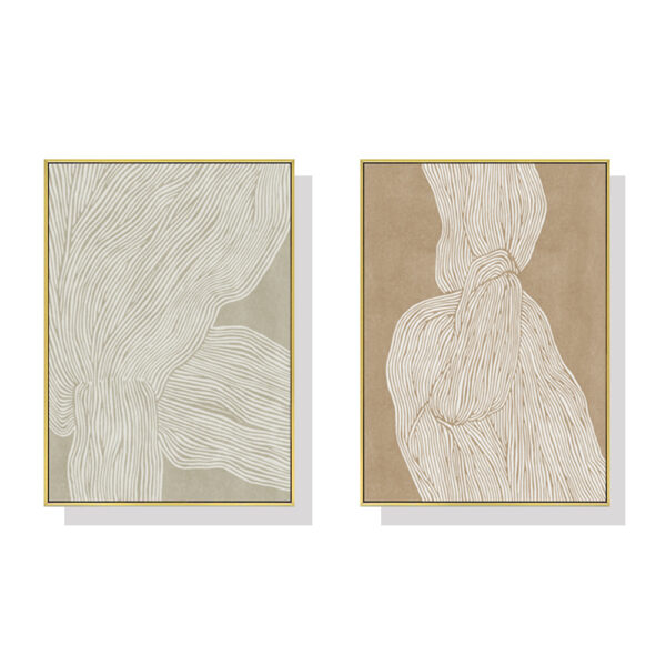 HomeDiscount-Wall Art 60cmx90cm Abstract Line 2 Sets Gold Frame Canvas