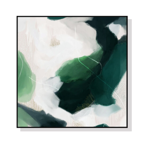 HomeDiscount-Wall Art 60cmx60cm French Abstract Green Black Frame Canvas