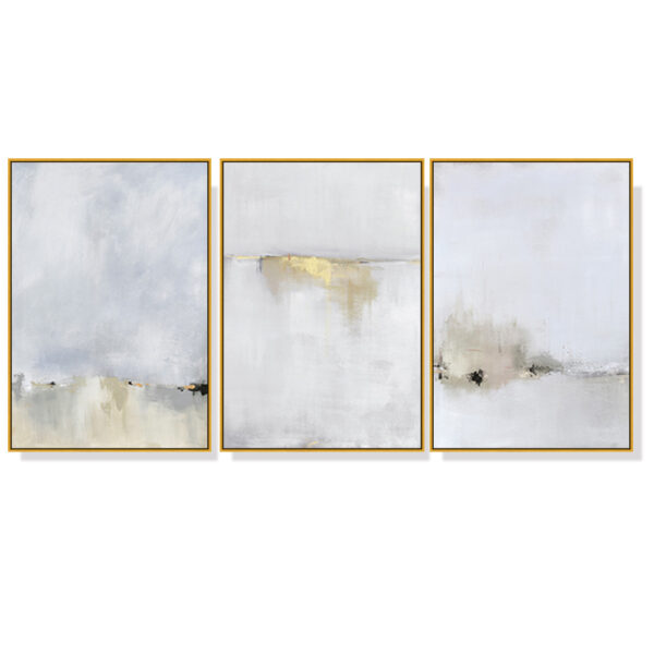 HomeDiscount-Wall Art 40cmx60cm Abstract golden white 3 Sets Gold Frame Canvas