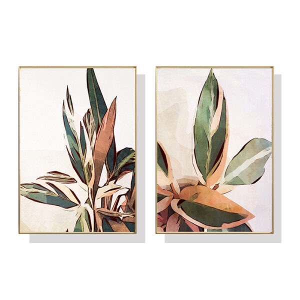 HomeDiscount-Wall Art 60cmx90cm Botanical Leaves 2 Sets Gold Frame Canvas