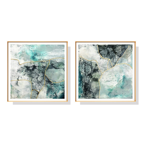 HomeDiscount-Wall Art 70cmx70cm Marbled Green 2 Sets Gold Frame Canvas