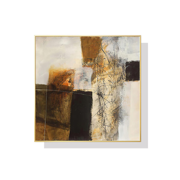 HomeDiscount-Wall Art 60cmx60cm Abstract gold brown painting  Gold Frame Canvas