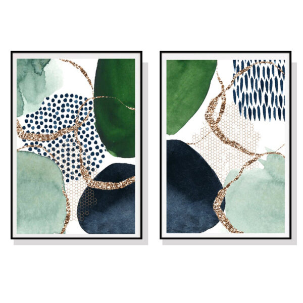 HomeDiscount-Wall Art 60cmx90cm Abstract Green and Navy 2 Sets Black Frame Canvas