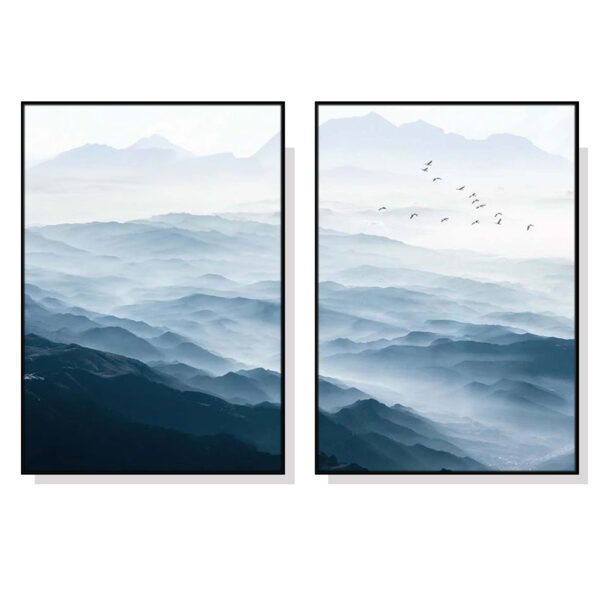 HomeDiscount-Wall Art 60cmx90cm Blue mountains 2 Sets Black  Frame Canvas