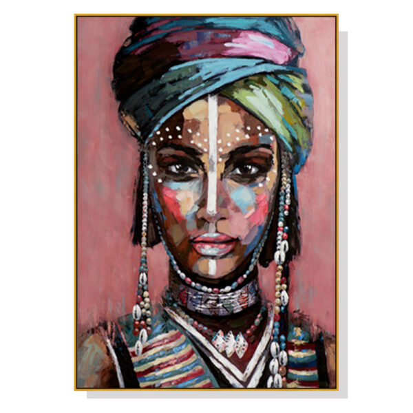 HomeDiscount-Wall Art 70cmx100cm African woman II Gold Frame Canvas