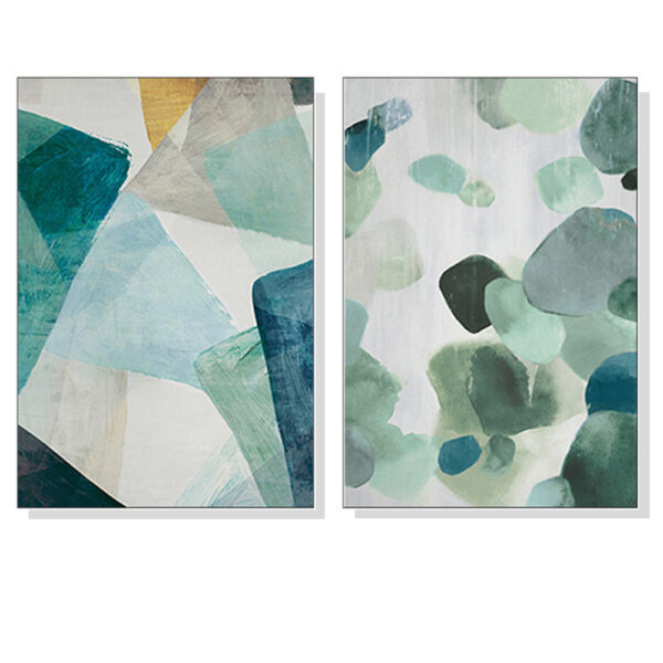 HomeDiscount-Wall Art 50cmx70cm Green Marble 2 Sets White Frame Canvas